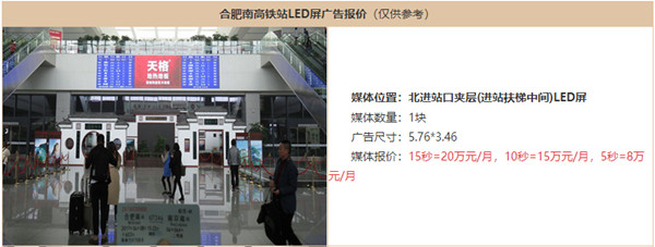 合肥南高鐵站LED屏廣告價格